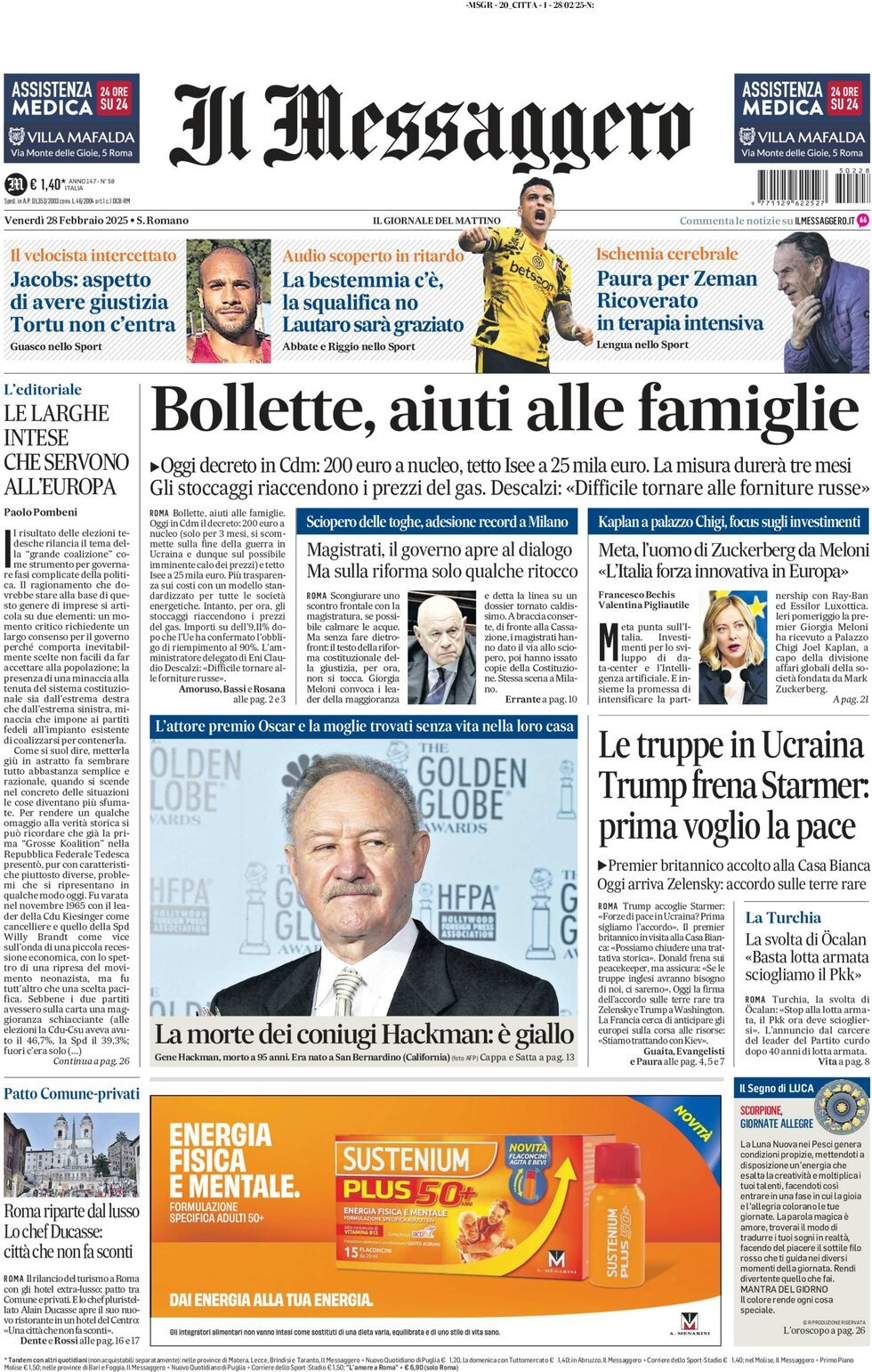 Prima-pagina-il-messaggero-edizione-di-oggi-28-02-2025