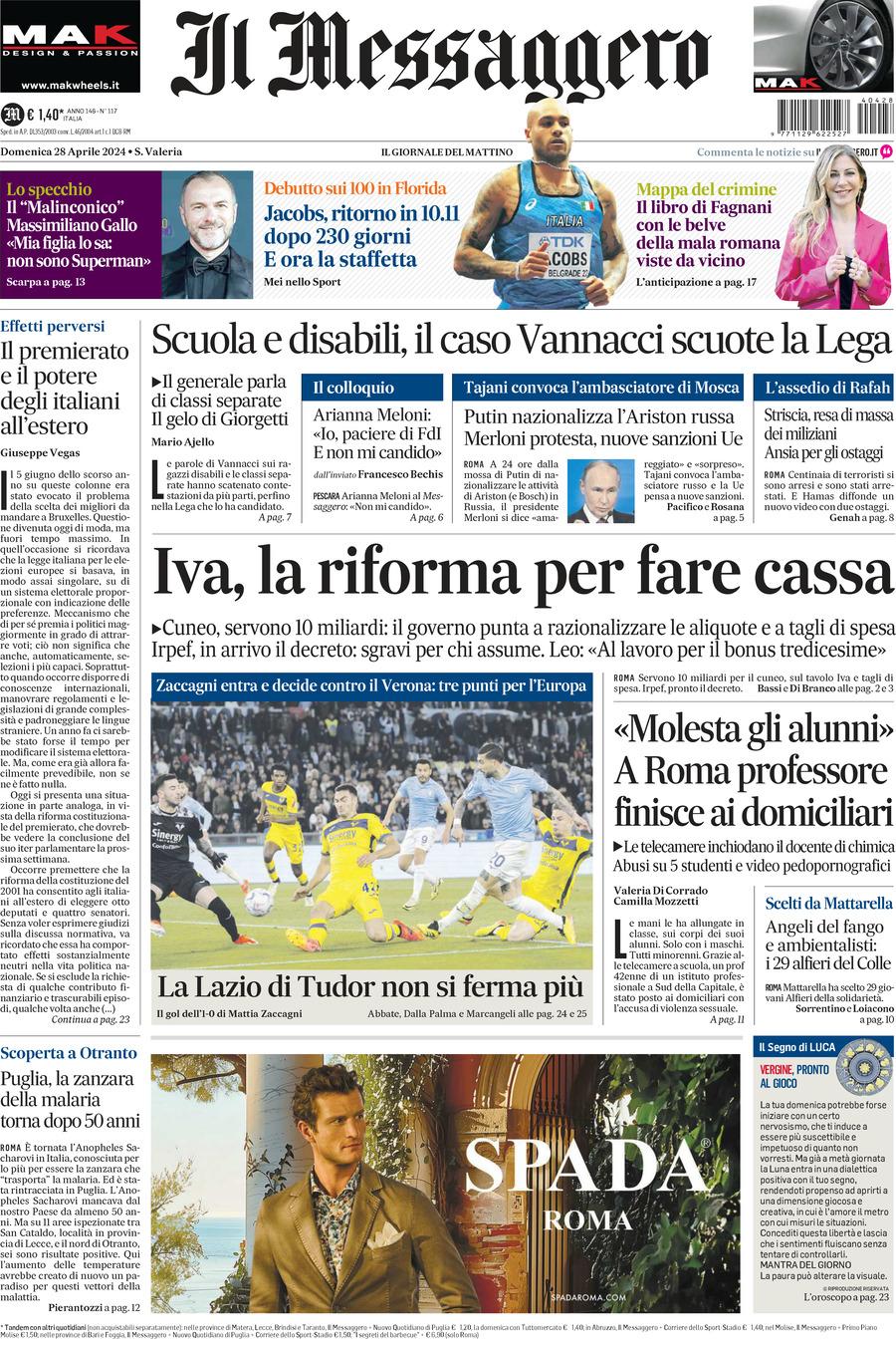 Prima-pagina-il-messaggero-edizione-di-oggi-28-04-2024