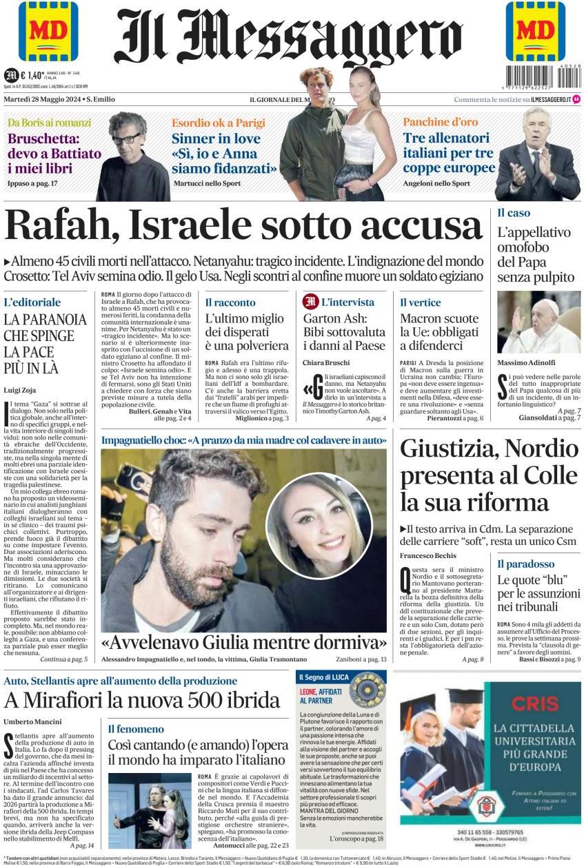 Prima-pagina-il-messaggero-edizione-di-oggi-28-05-2024