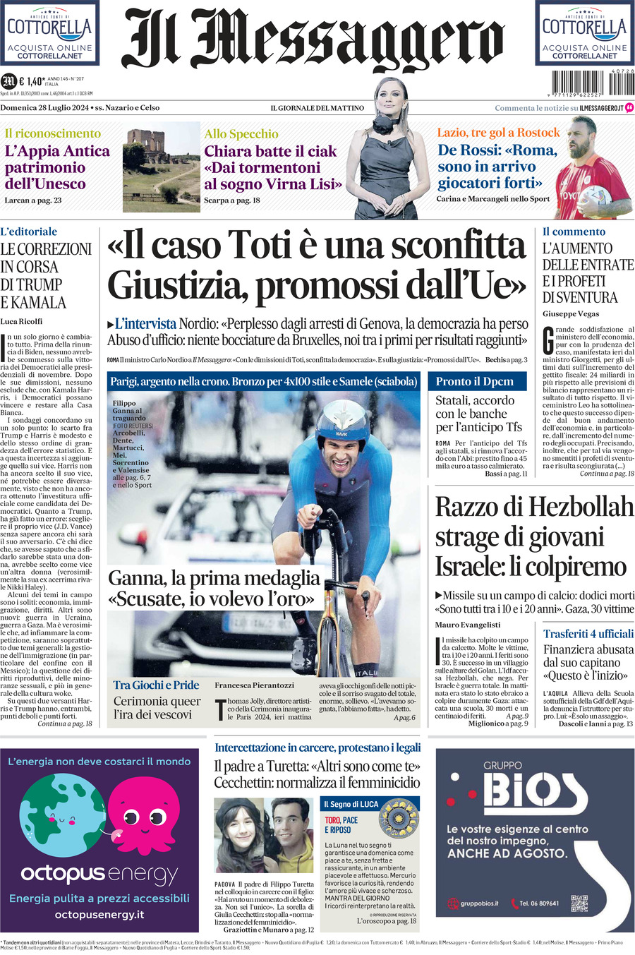 Prima-pagina-il-messaggero-edizione-di-oggi-28-07-2024