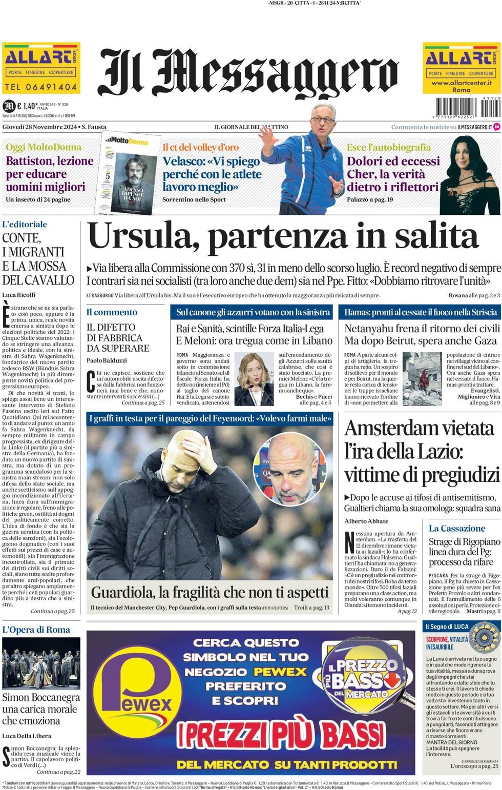 Prima-pagina-il-messaggero-edizione-di-oggi-28-11-2024