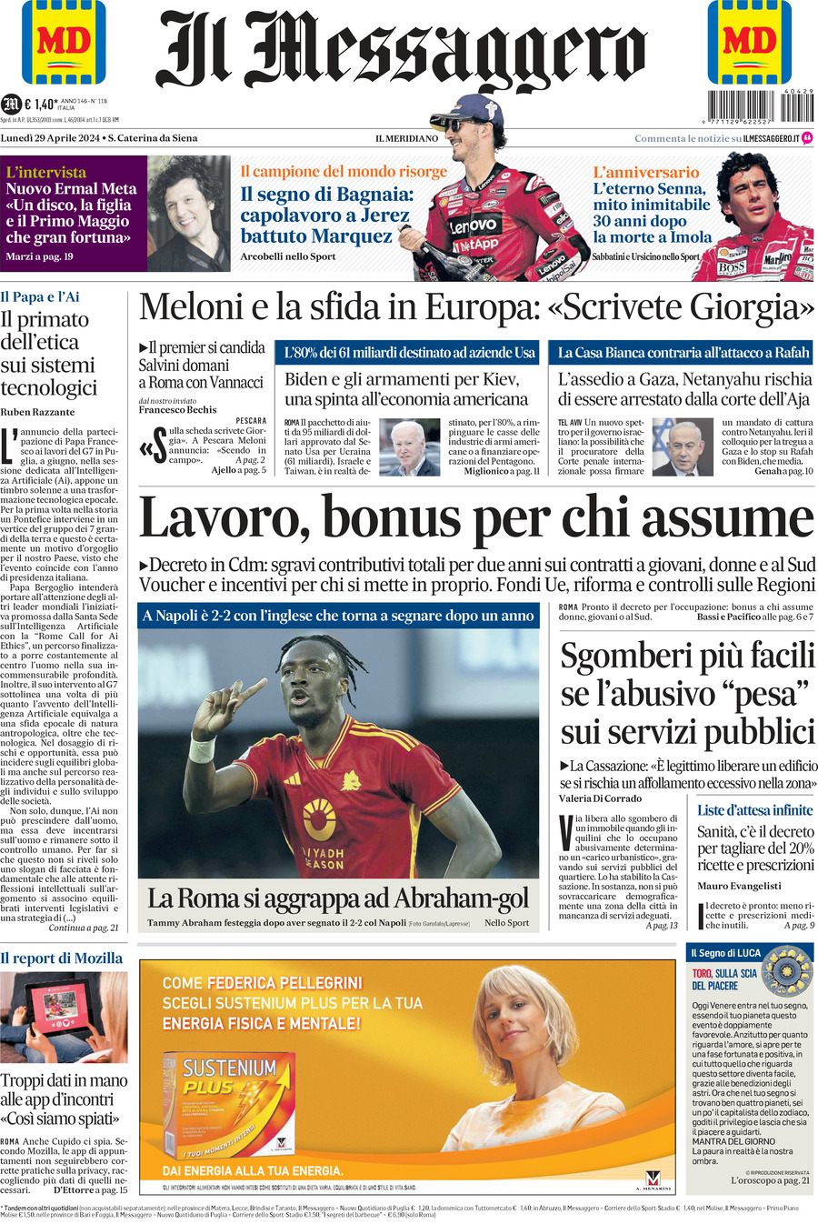 Prima-pagina-il-messaggero-edizione-di-oggi-29-04-2024