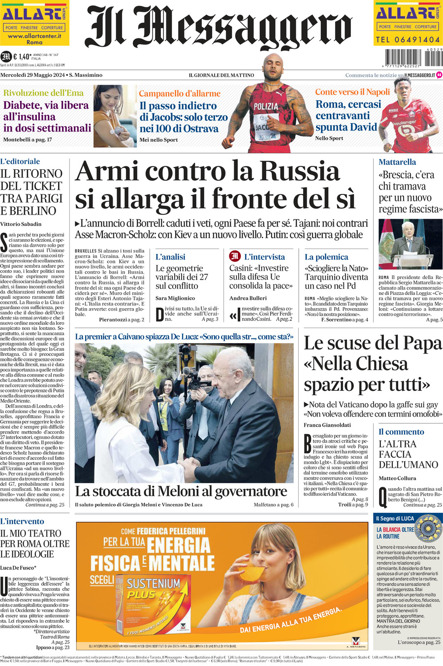 Prima-pagina-il-messaggero-edizione-di-oggi-29-05-2024