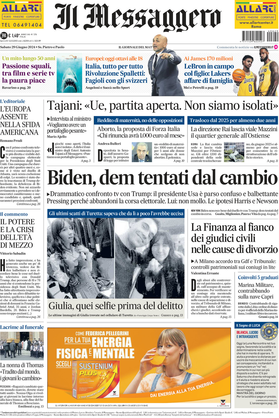 Prima-pagina-il-messaggero-edizione-di-oggi-29-06-2024