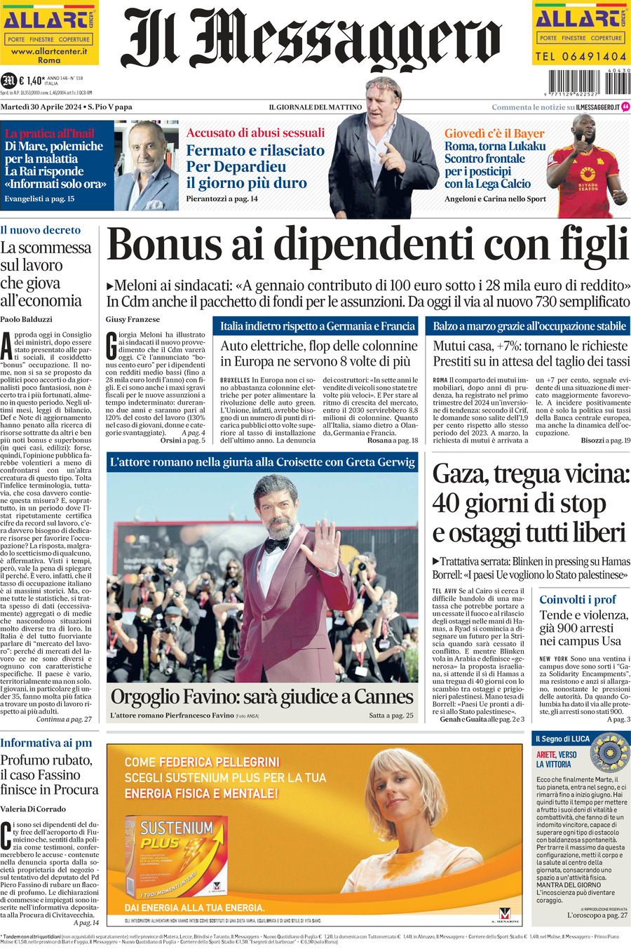 Prima-pagina-il-messaggero-edizione-di-oggi-30-04-2024