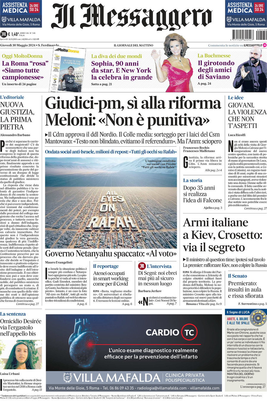 Prima-pagina-il-messaggero-edizione-di-oggi-30-05-2024