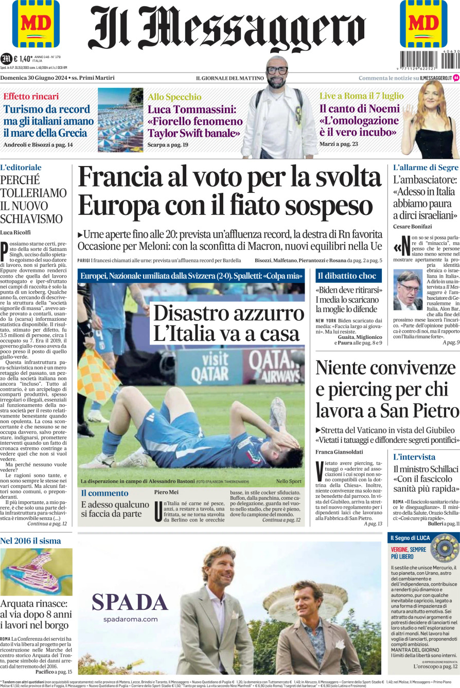 Prima-pagina-il-messaggero-edizione-di-oggi-30-06-2024