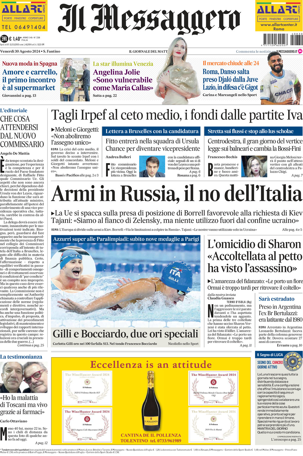 Prima-pagina-il-messaggero-edizione-di-oggi-30-08-2024