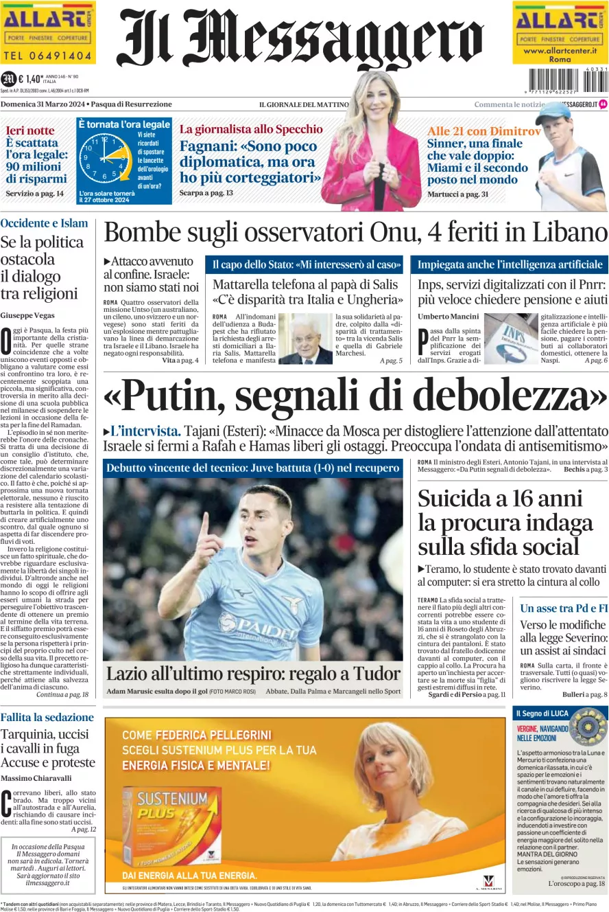 Prima-pagina-il-messaggero-edizione-di-oggi-31-03-2024