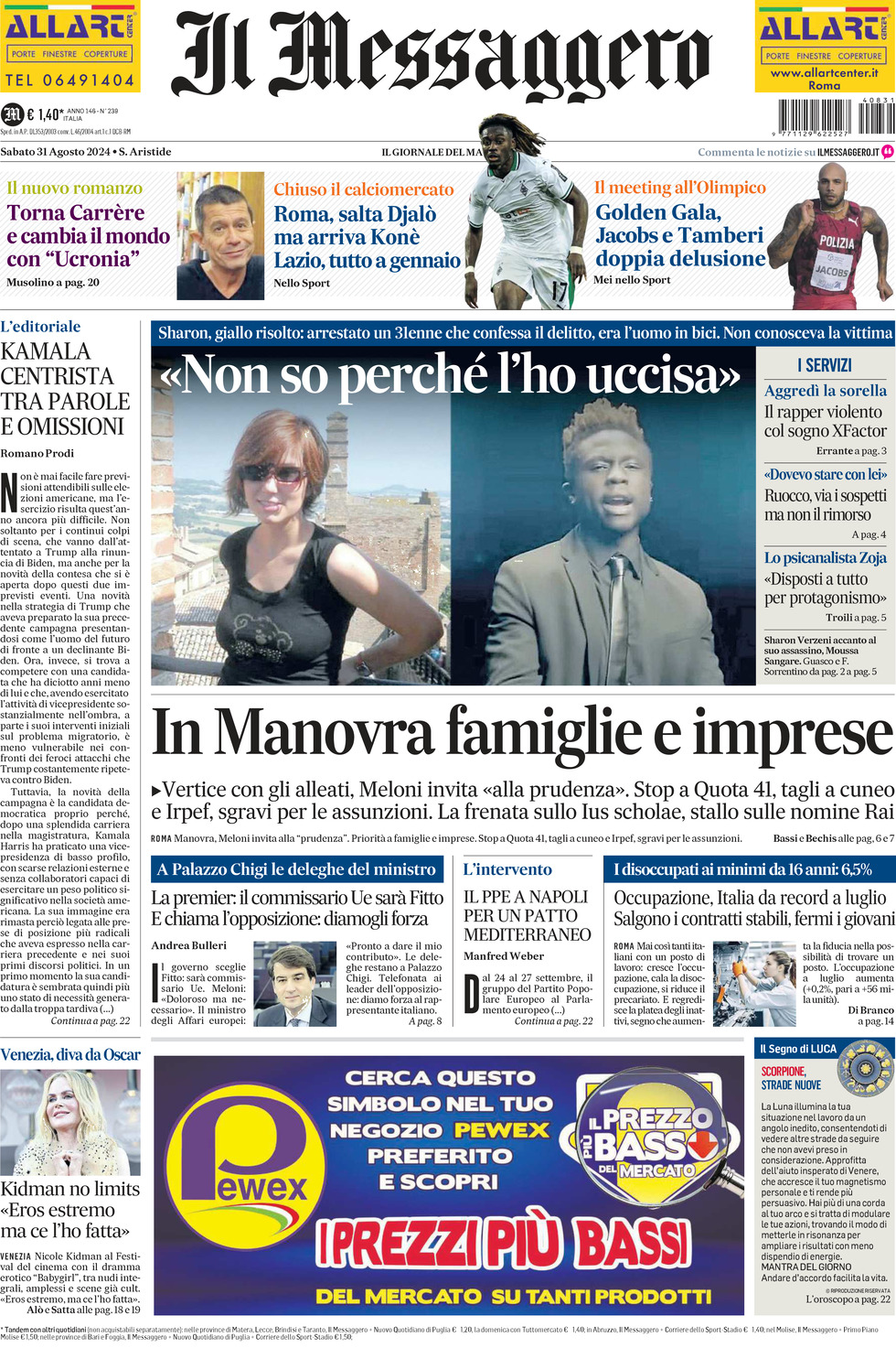 Prima-pagina-il-messaggero-edizione-di-oggi-31-08-2024