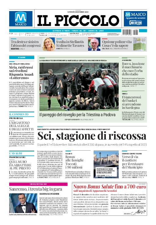 Prima-pagina-il-piccolo-edizione-di-oggi-02-12-2024