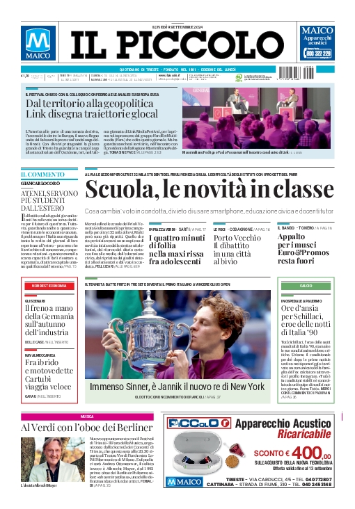 Prima-pagina-il-piccolo-edizione-di-oggi-09-09-2024