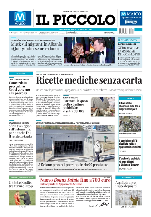 Prima-pagina-il-piccolo-edizione-di-oggi-13-11-2024