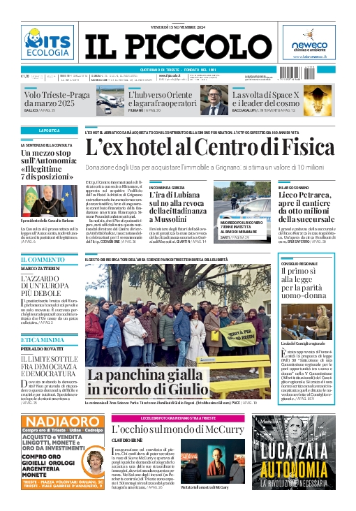 Prima-pagina-il-piccolo-edizione-di-oggi-15-11-2024