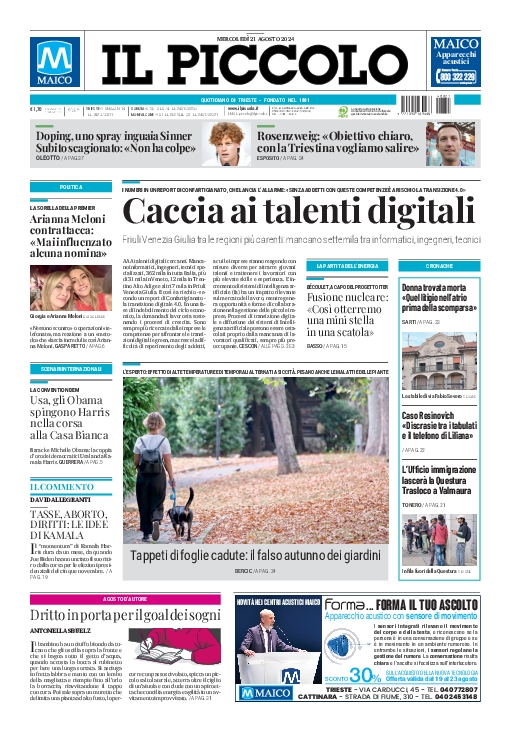 Prima-pagina-il-piccolo-edizione-di-oggi-21-08-2024