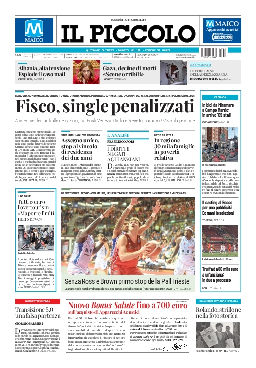 Prima-pagina-il-piccolo-edizione-di-oggi-21-10-2024