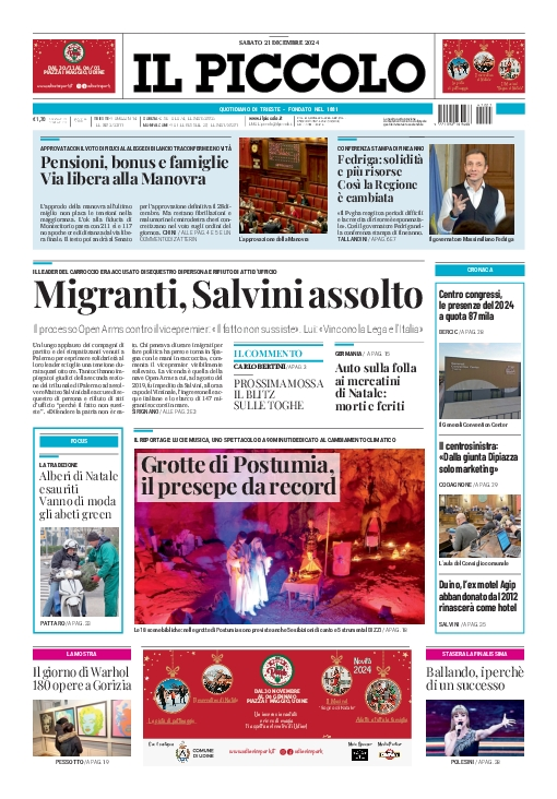 Prima-pagina-il-piccolo-edizione-di-oggi-21-12-2024