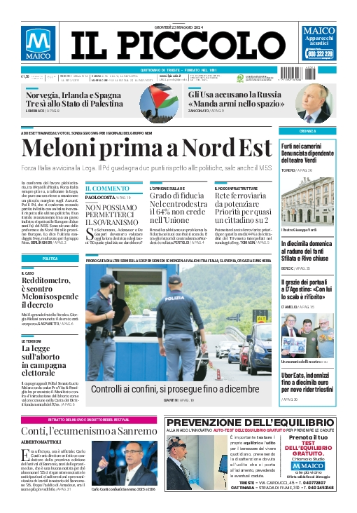 Prima-pagina-il-piccolo-edizione-di-oggi-23-05-2024