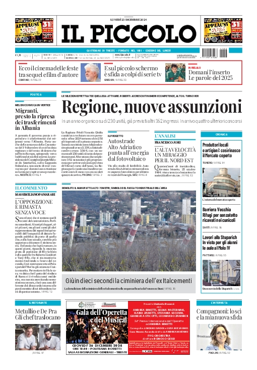 Prima-pagina-il-piccolo-edizione-di-oggi-23-12-2024