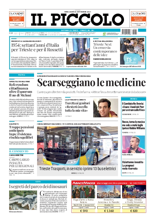 Prima-pagina-il-piccolo-edizione-di-oggi-25-09-2024