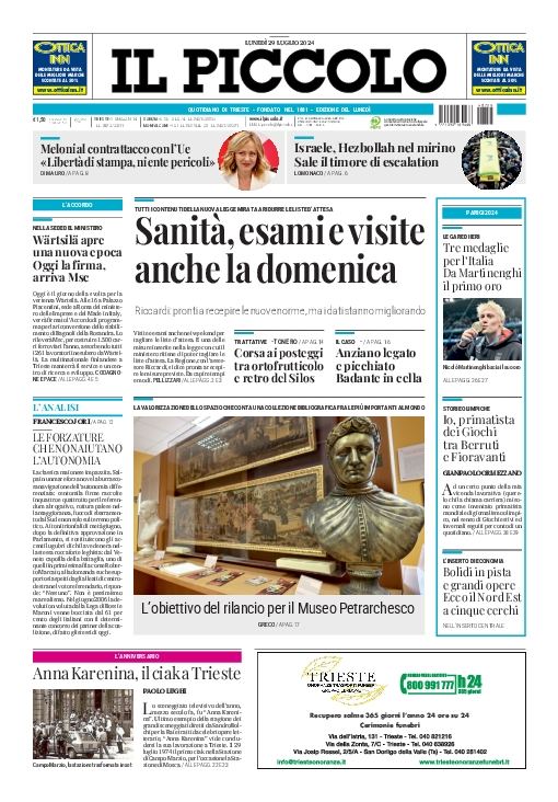 Prima-pagina-il-piccolo-edizione-di-oggi-29-07-2024