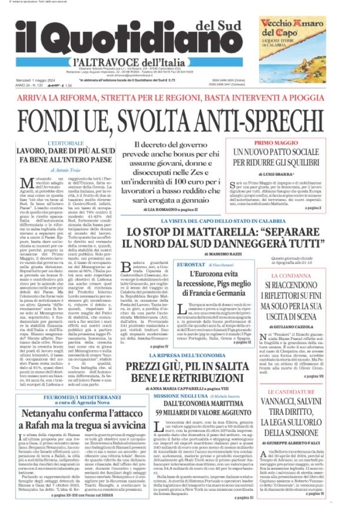 Prima-pagina-il-quotidiano-del-sud-edizione-di-oggi-01-05-2024