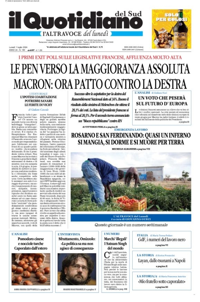 Prima-pagina-il-quotidiano-del-sud-edizione-di-oggi-01-07-2024