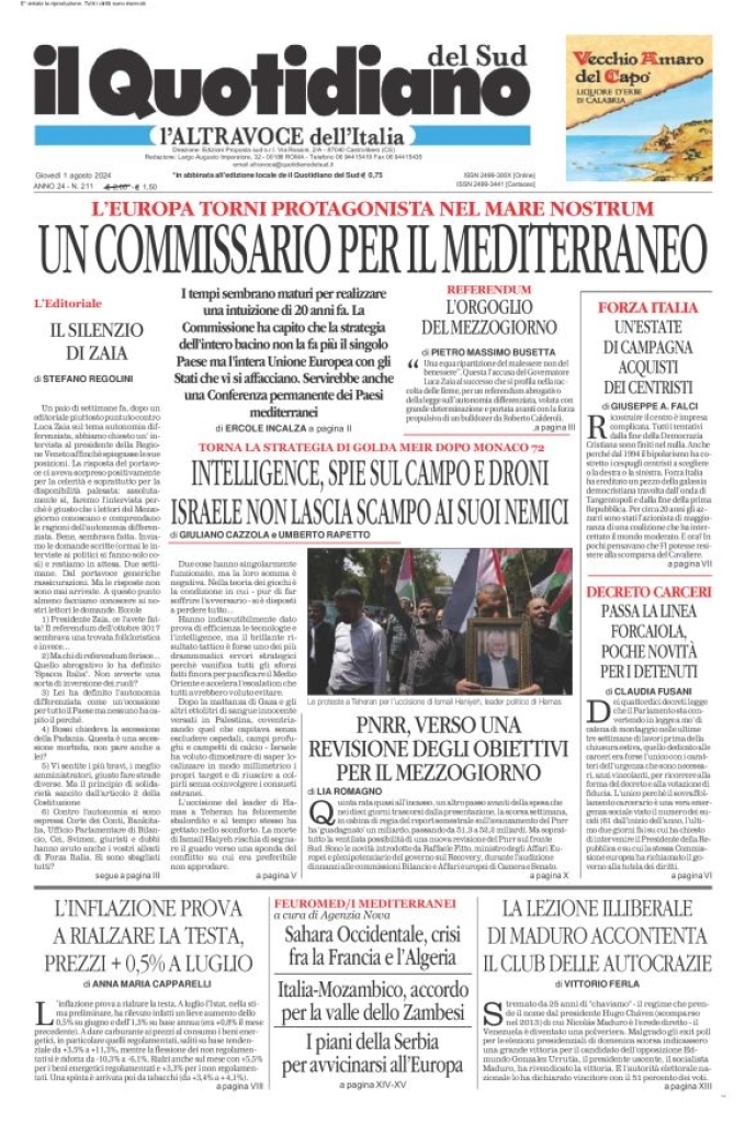 Prima-pagina-il-quotidiano-del-sud-edizione-di-oggi-01-08-2024