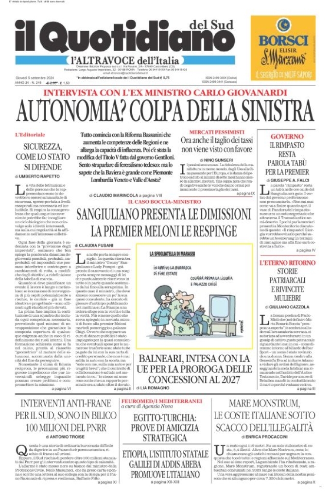 Prima-pagina-il-quotidiano-del-sud-edizione-di-oggi-05-09-2024