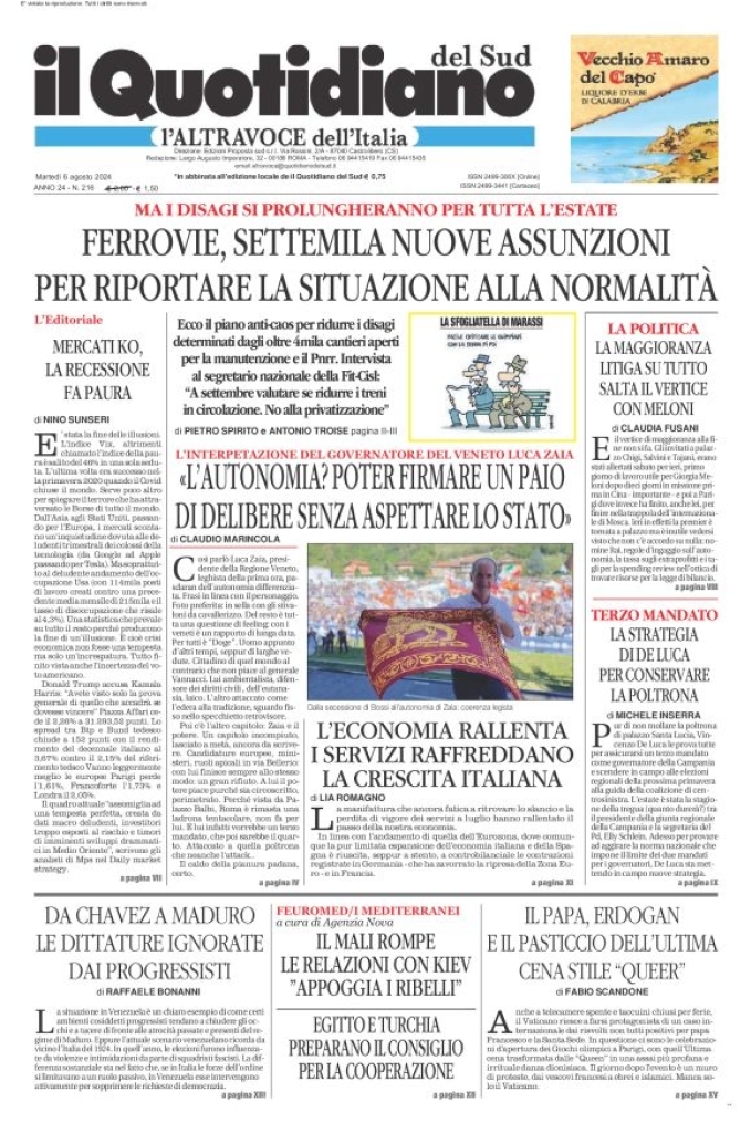 Prima-pagina-il-quotidiano-del-sud-edizione-di-oggi-06-08-2024