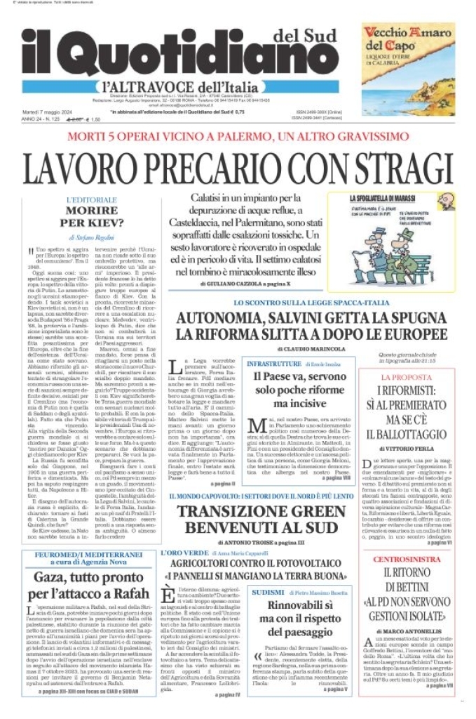 Prima-pagina-il-quotidiano-del-sud-edizione-di-oggi-07-05-2024