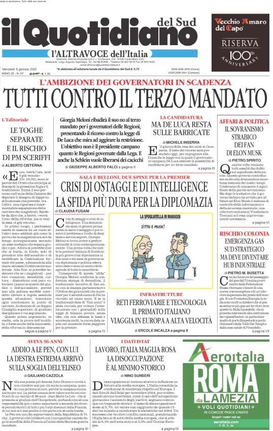 Prima-pagina-il-quotidiano-del-sud-edizione-di-oggi-08-01-2025