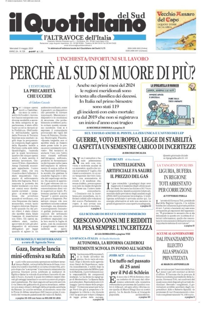 Prima-pagina-il-quotidiano-del-sud-edizione-di-oggi-08-05-2024