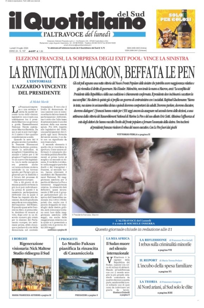 Prima-pagina-il-quotidiano-del-sud-edizione-di-oggi-08-07-2024