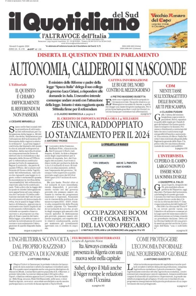 Prima-pagina-il-quotidiano-del-sud-edizione-di-oggi-08-08-2024