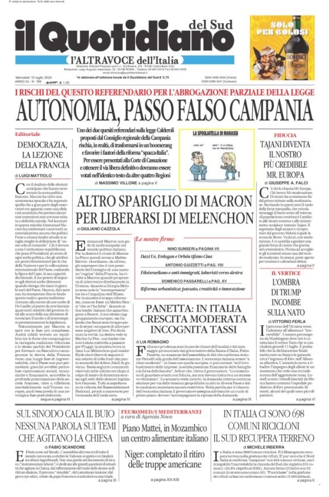 Prima-pagina-il-quotidiano-del-sud-edizione-di-oggi-10-07-2024