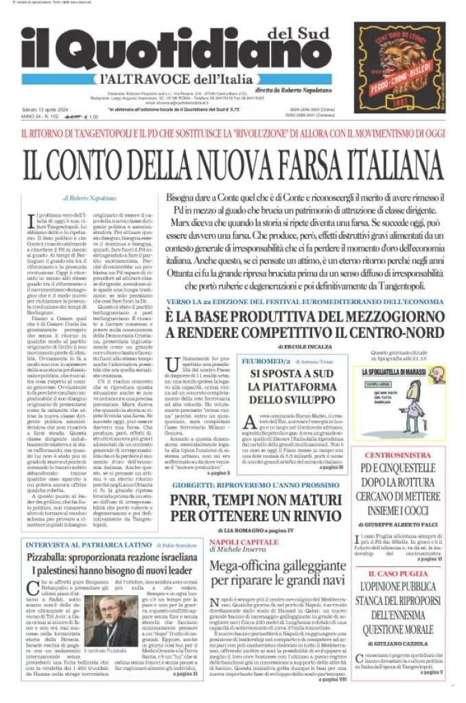 Prima-pagina-il-quotidiano-del-sud-edizione-di-oggi-13-04-2024