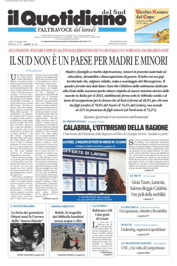 Prima-pagina-il-quotidiano-del-sud-edizione-di-oggi-13-05-2024