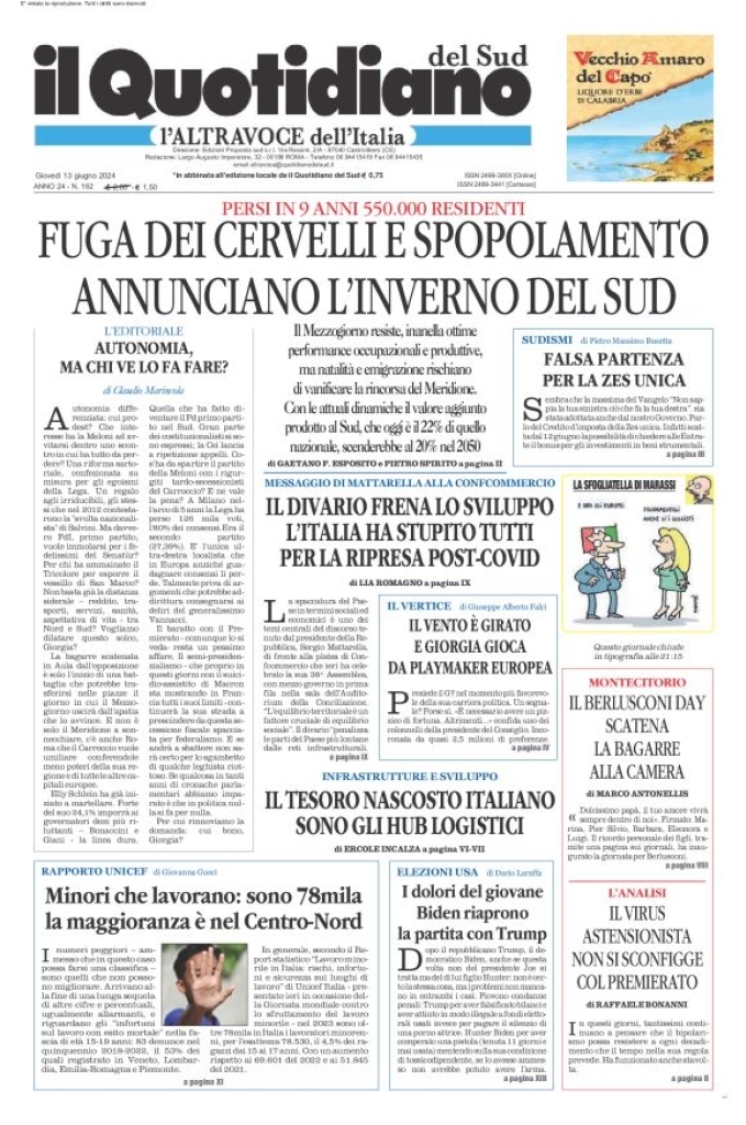 Prima-pagina-il-quotidiano-del-sud-edizione-di-oggi-13-06-2024