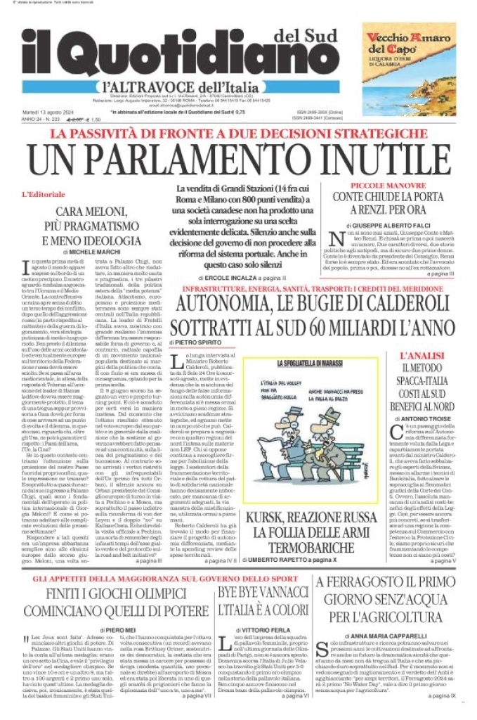 Prima-pagina-il-quotidiano-del-sud-edizione-di-oggi-13-08-2024