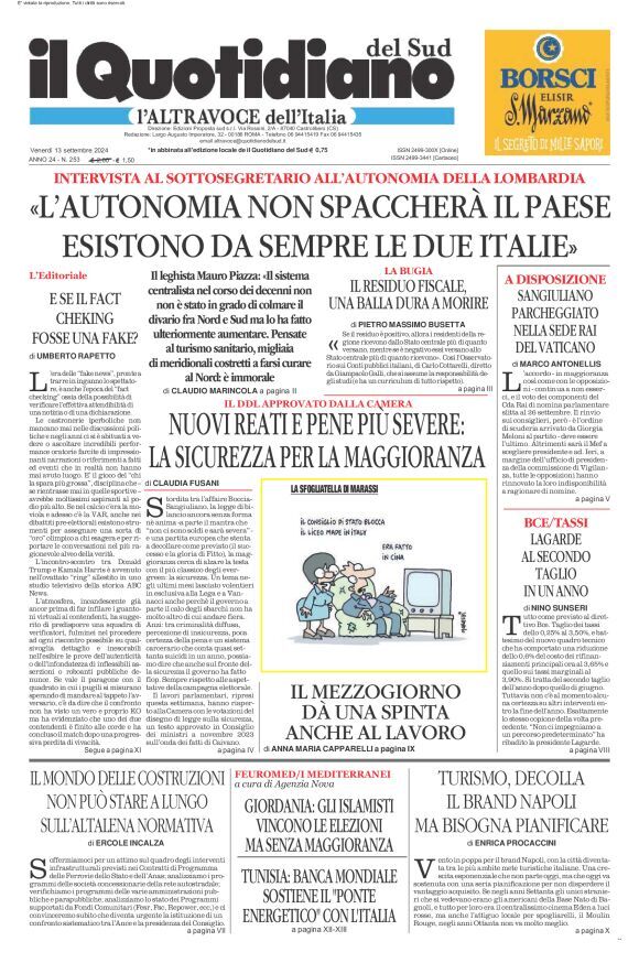 Prima-pagina-il-quotidiano-del-sud-edizione-di-oggi-13-09-2024