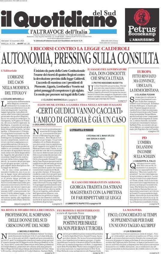 Prima-pagina-il-quotidiano-del-sud-edizione-di-oggi-13-11-2024