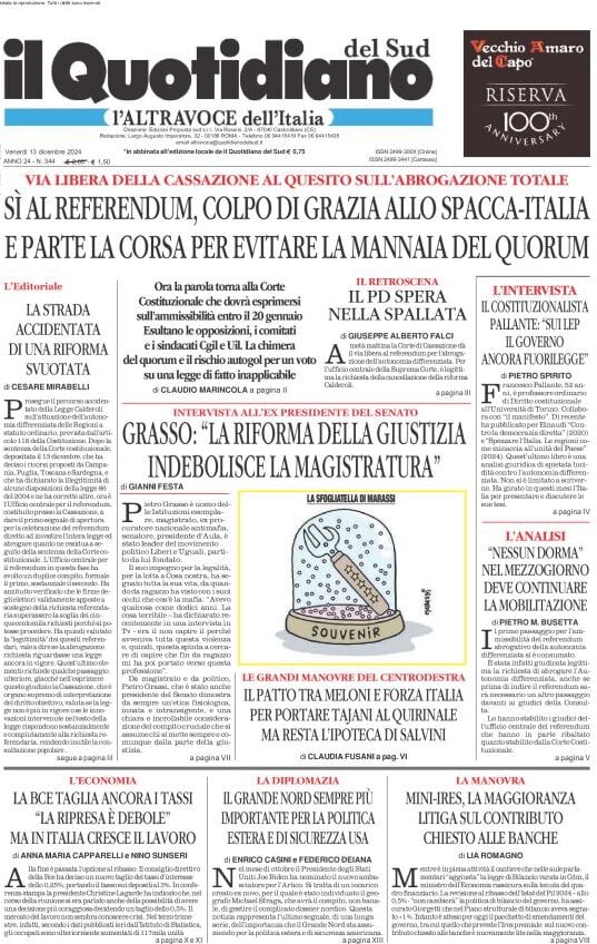 Prima-pagina-il-quotidiano-del-sud-edizione-di-oggi-13-12-2024