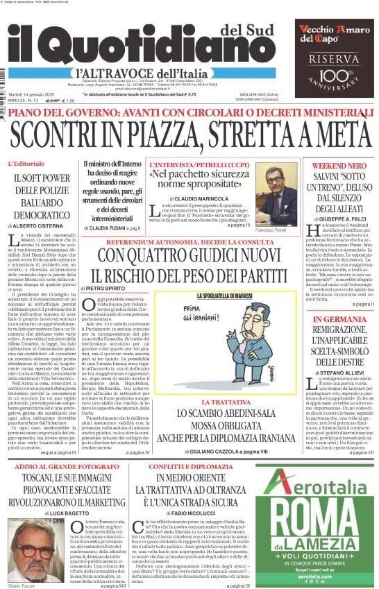 Prima-pagina-il-quotidiano-del-sud-edizione-di-oggi-14-01-2025