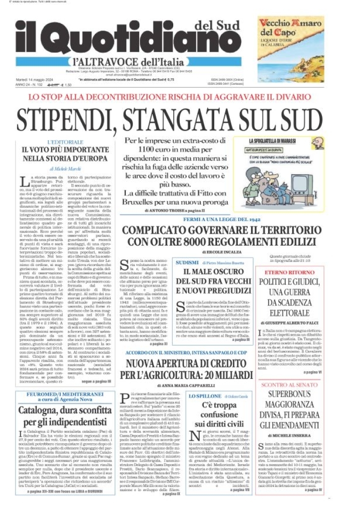 Prima-pagina-il-quotidiano-del-sud-edizione-di-oggi-14-05-2024