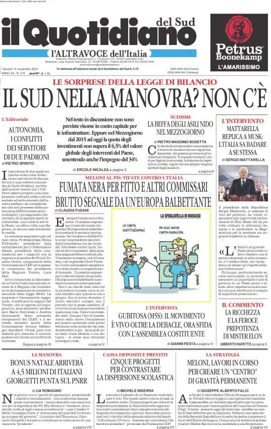 Prima-pagina-il-quotidiano-del-sud-edizione-di-oggi-14-11-2024