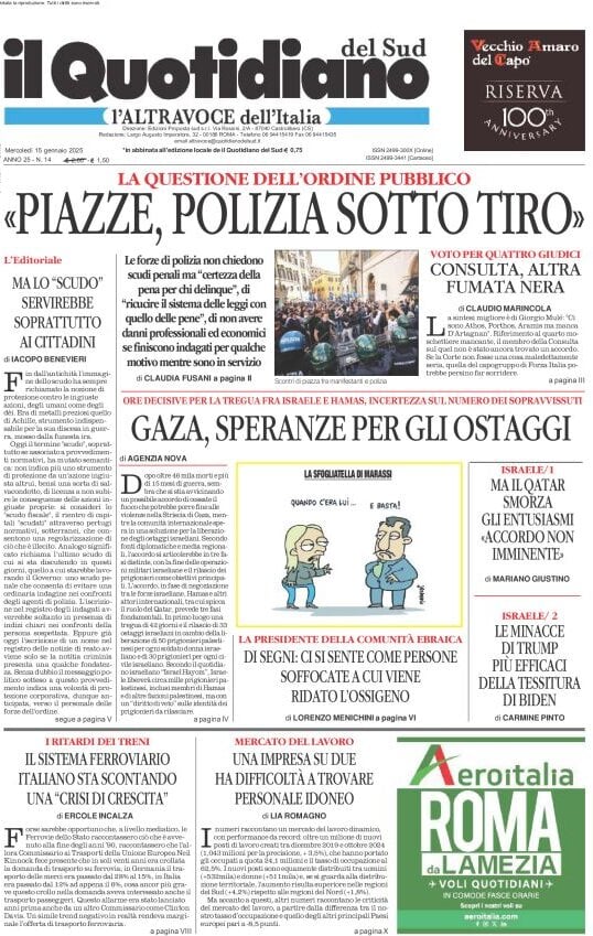 Prima-pagina-il-quotidiano-del-sud-edizione-di-oggi-15-01-2025