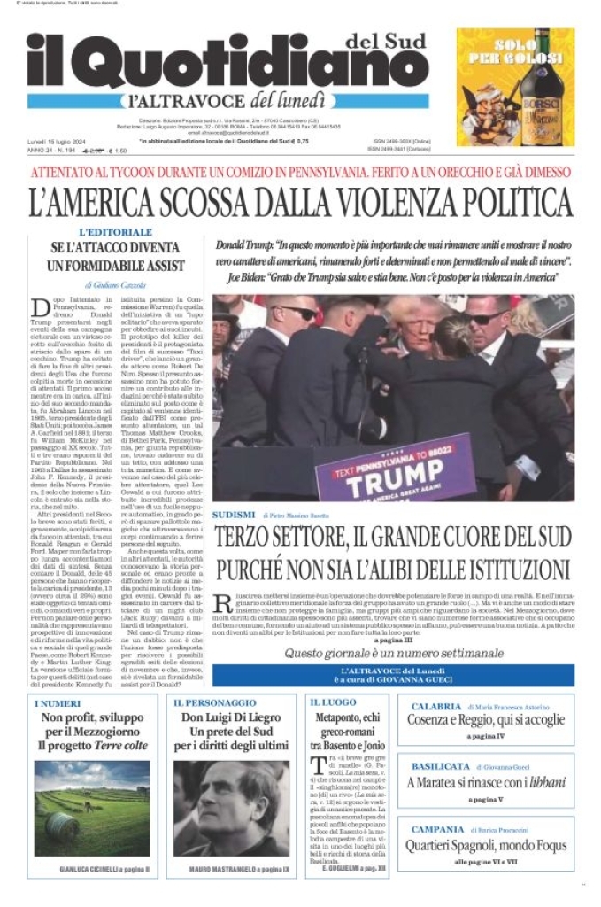 Prima-pagina-il-quotidiano-del-sud-edizione-di-oggi-15-07-2024