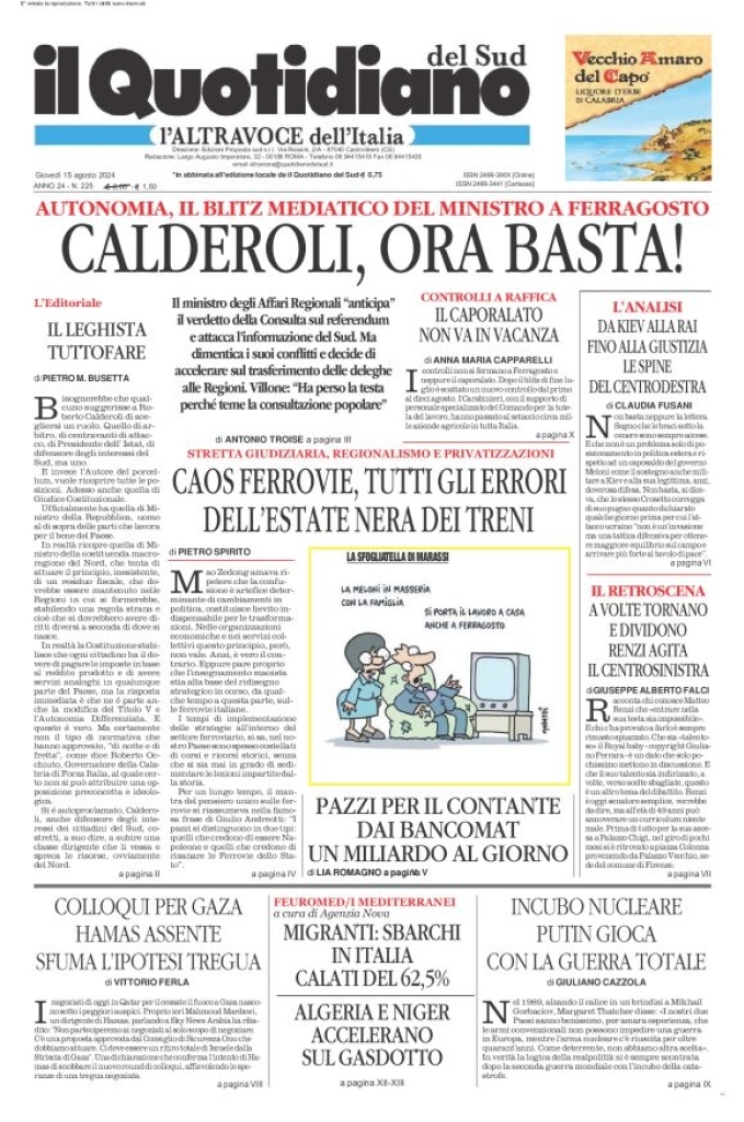 Prima-pagina-il-quotidiano-del-sud-edizione-di-oggi-15-08-2024