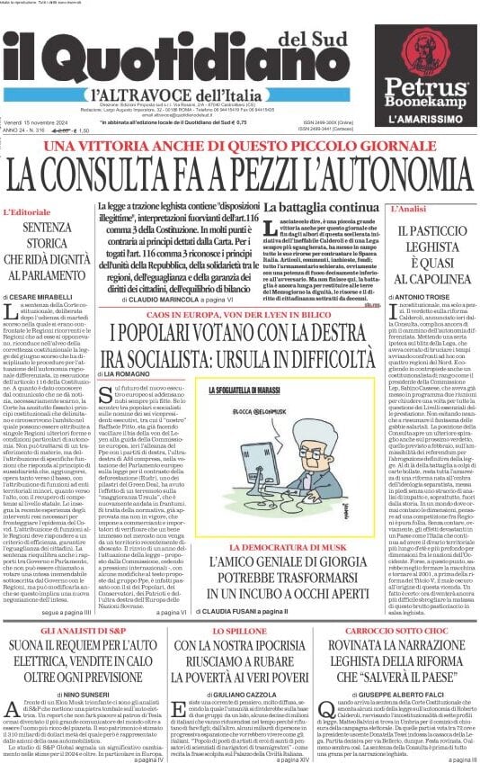 Prima-pagina-il-quotidiano-del-sud-edizione-di-oggi-15-11-2024